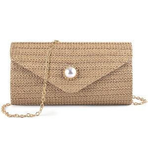 Pearl Decor Straw Clutch for Party